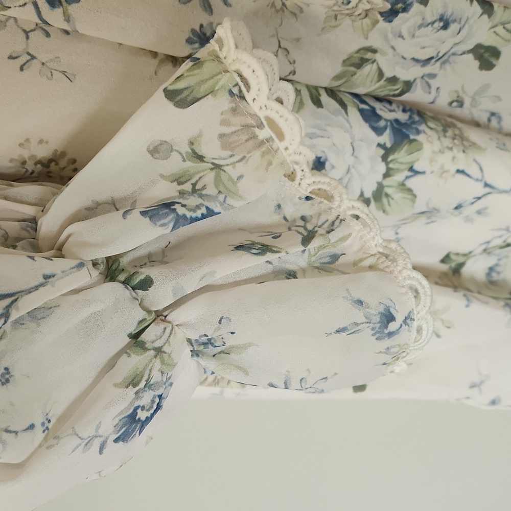 Altar'd State Fern Floral Mini Dress Ivory Blue Babydoll Puff Sleeve Cottagecore - Picture 5 of 14